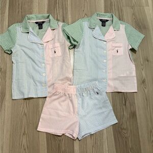 Polo Ralph Lauren Girls Pink Cotton Striped Short Pyjamas Size 8